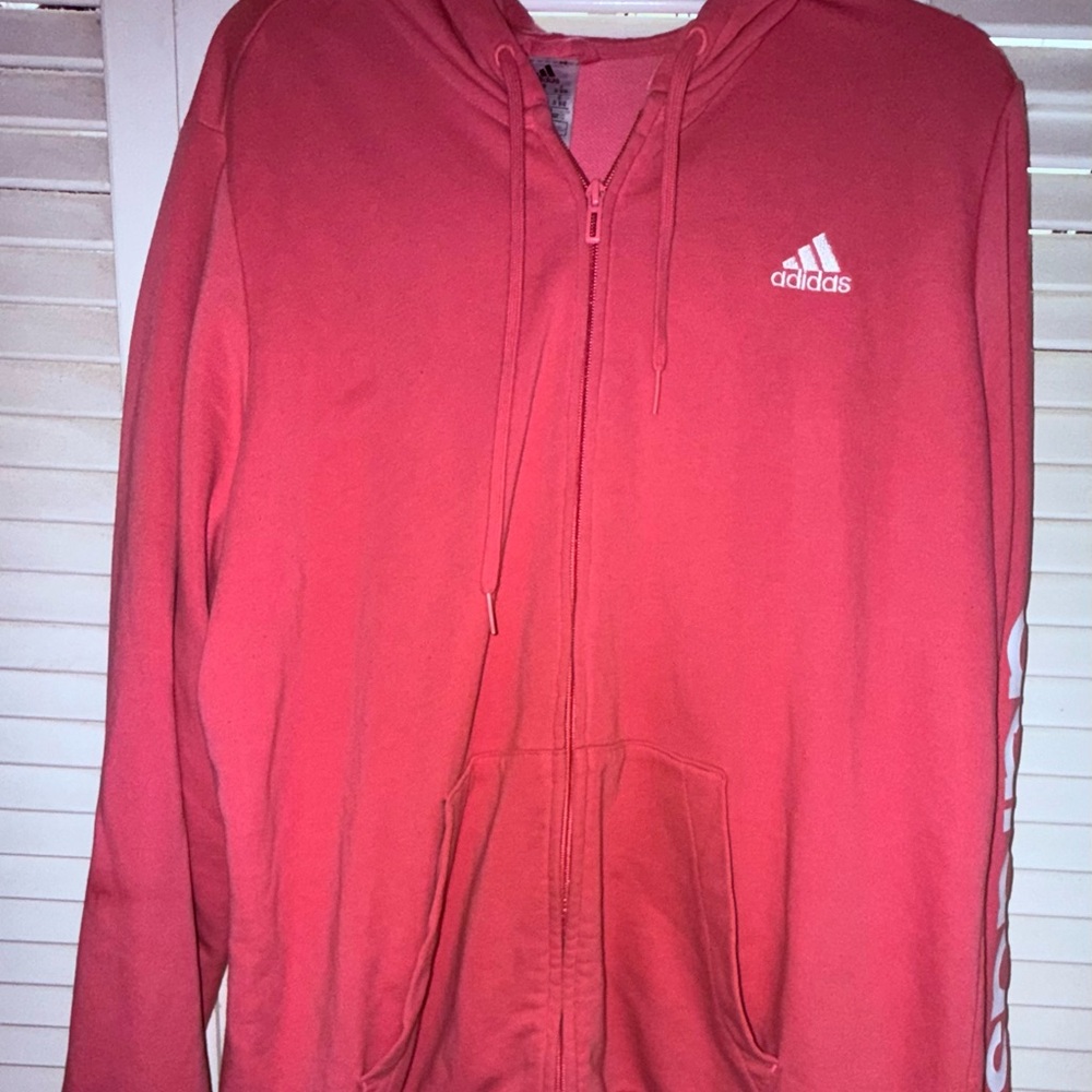 adidas Coral Pink Full-Zip Hoodie with White Logo size 2x. Excellent condition